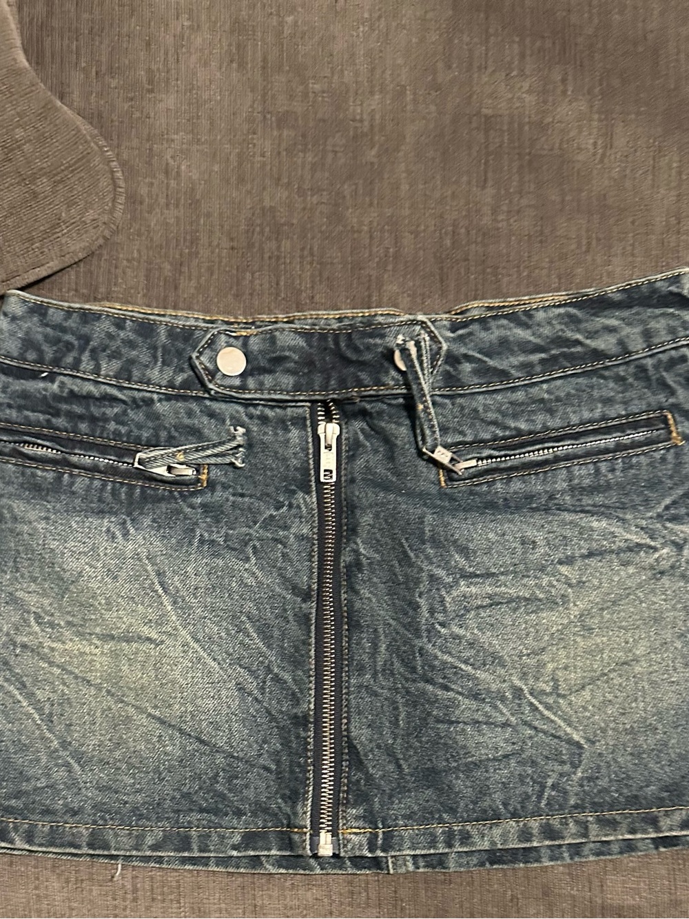 Edikted Denim Mini Skirt with Front Zipper